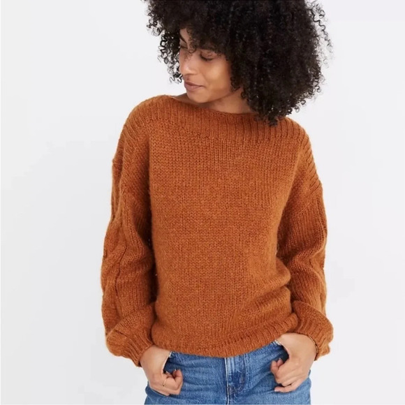 Madewell Sweaters - Madewell Saddle Brown boatneck cable knit sweater size small